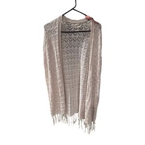 LA Hearts Knit Open Front Long Vest Cardigan Beige Fringe One Size